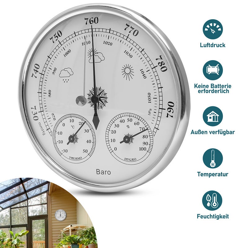 Station météo analogique RH 970 1050hPa hygromètre baromètre aluminium