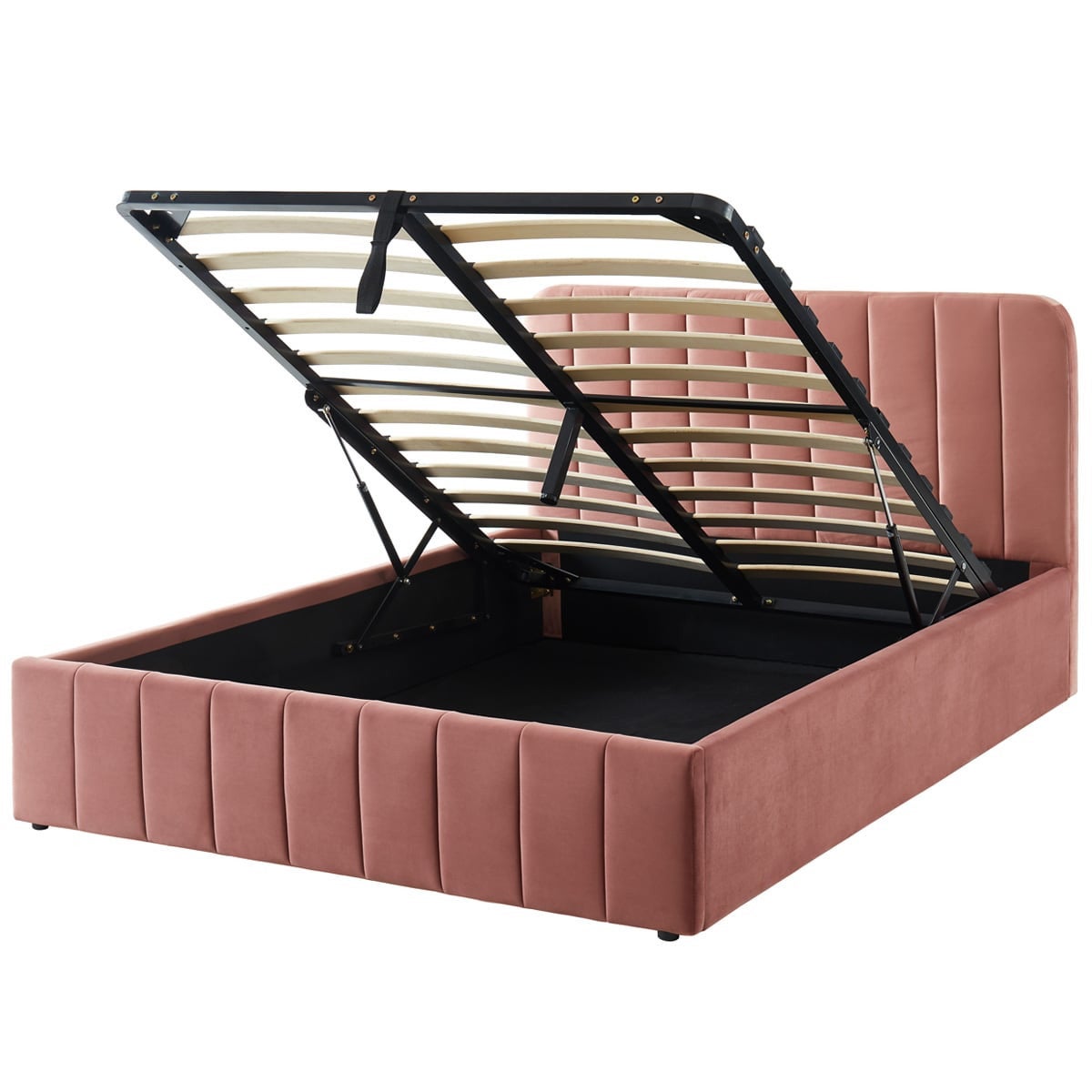 Lit coffre 140x190cm en velours rose blush avec tête de lit sommier à