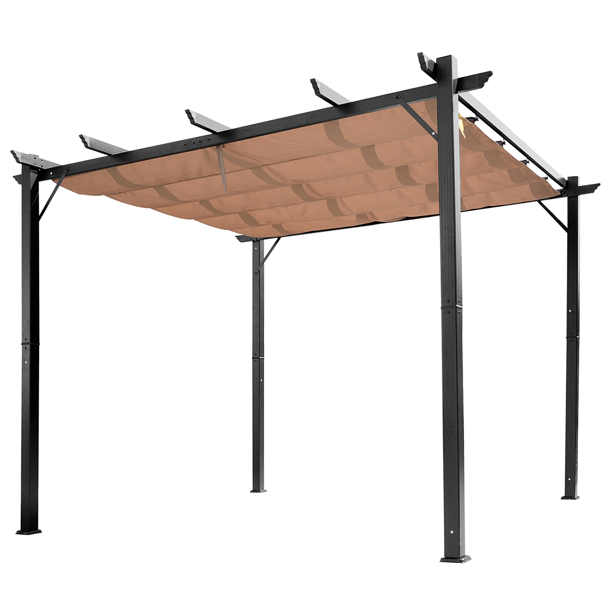 Pergola Da Giardino X M In Alluminio Con Telo Scorrevole Nera E Beige