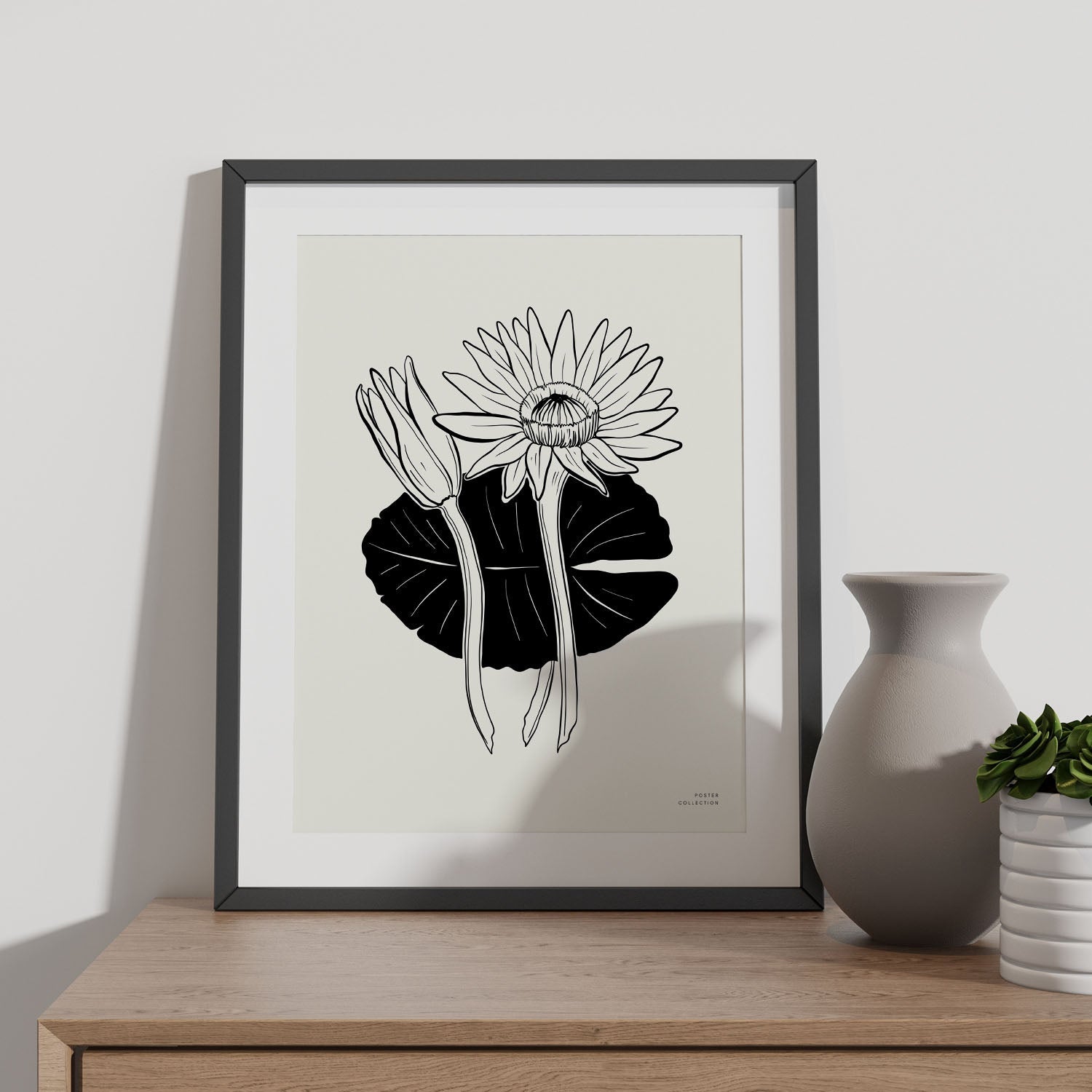 Affiche Avec Des Fleurs Et Des Plantes En Noir Et Blanc Premier Lotos