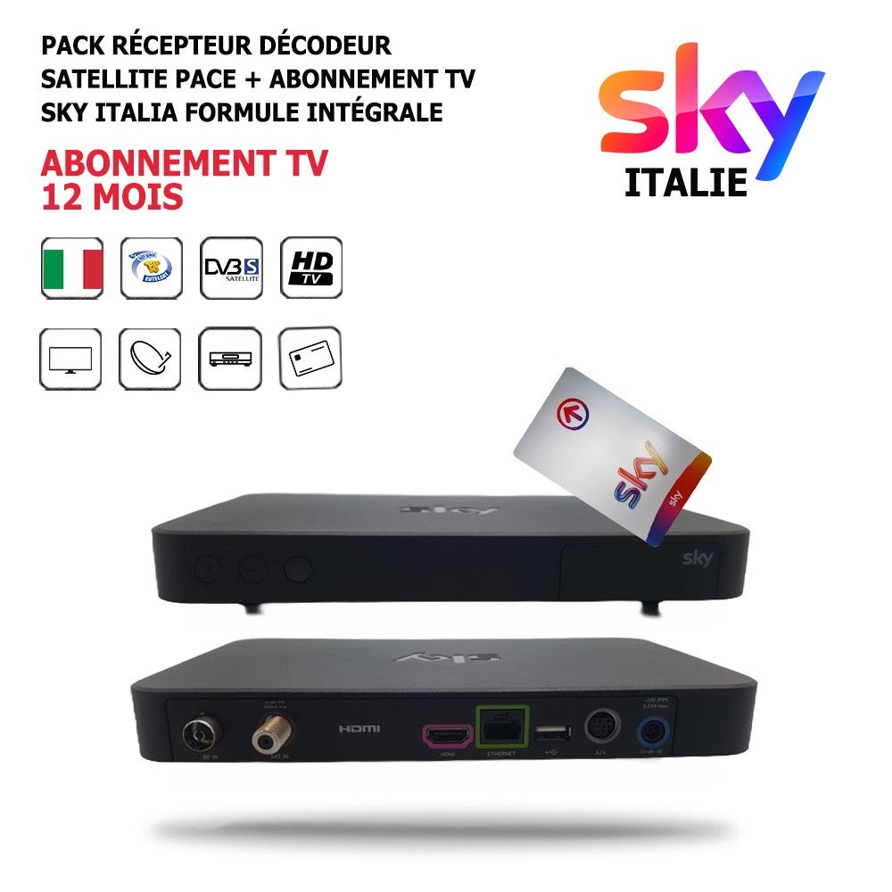 Pack Récepteur Décodeur Satellite Pace Abonnement Tv Sky Italia