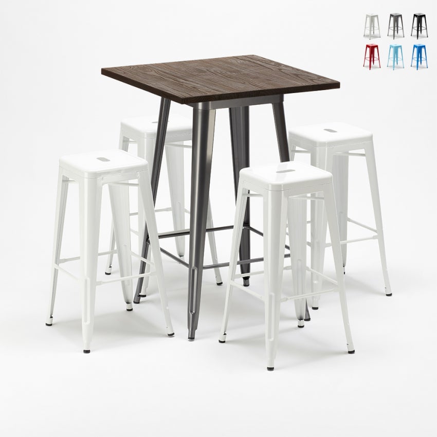 Juego de mesa alta y 4 taburetes metálicos Tolix de estilo industrial