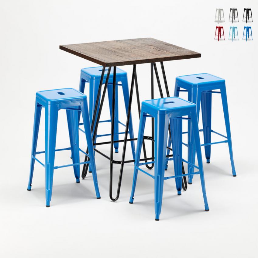 Set de taburetes metálicos con mesa alta de diseño estilo Tolix