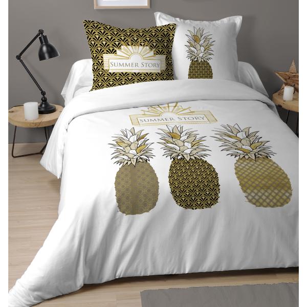 Housse De Couette Pinasun Ananas Blanc Gold X Cm Personnes