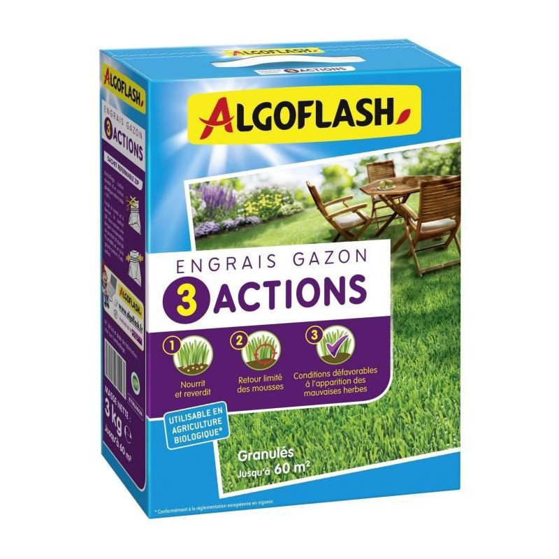 Engrais Gazon ALGOFLASH NATURASOL 3 Actions 3 Kg Leroy Merlin