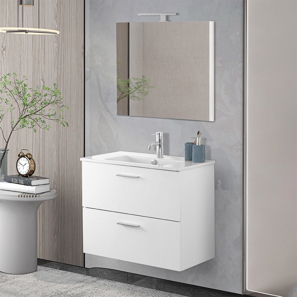 Mobile Bagno Sospeso Bianco Lucido Con Lavabo E Specchio Miami