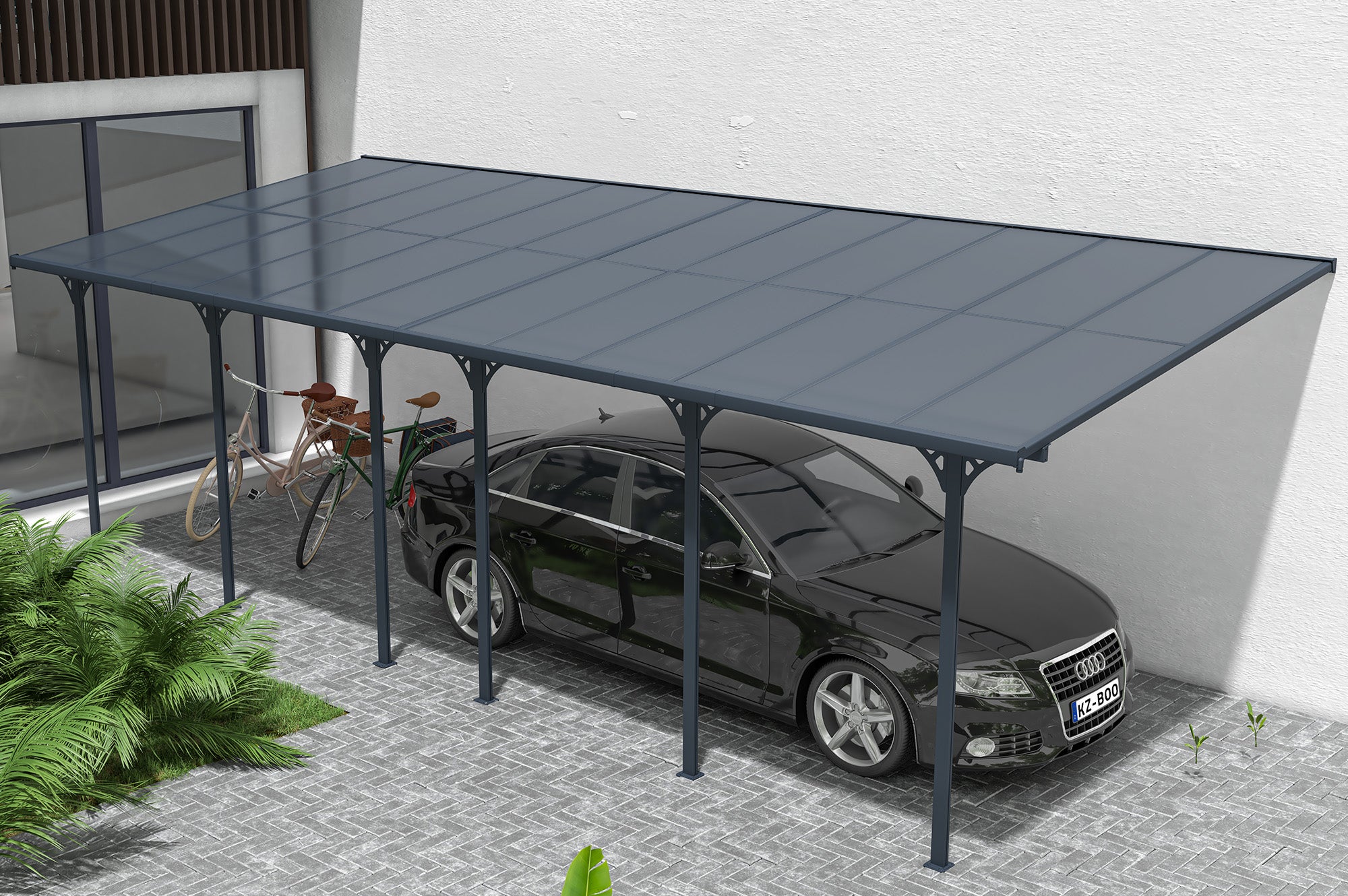 Pergola addossata posto auto coperto 24m² KLEO 800L300 alluminio Grigio