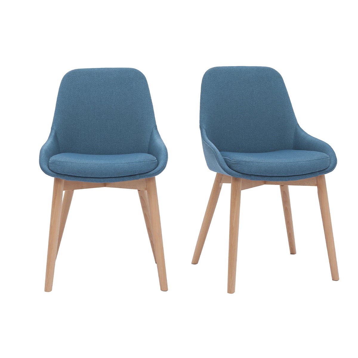 Chaises Scandinaves En Tissu Bleu Canard Et Bois Clair Massif Lot De 2