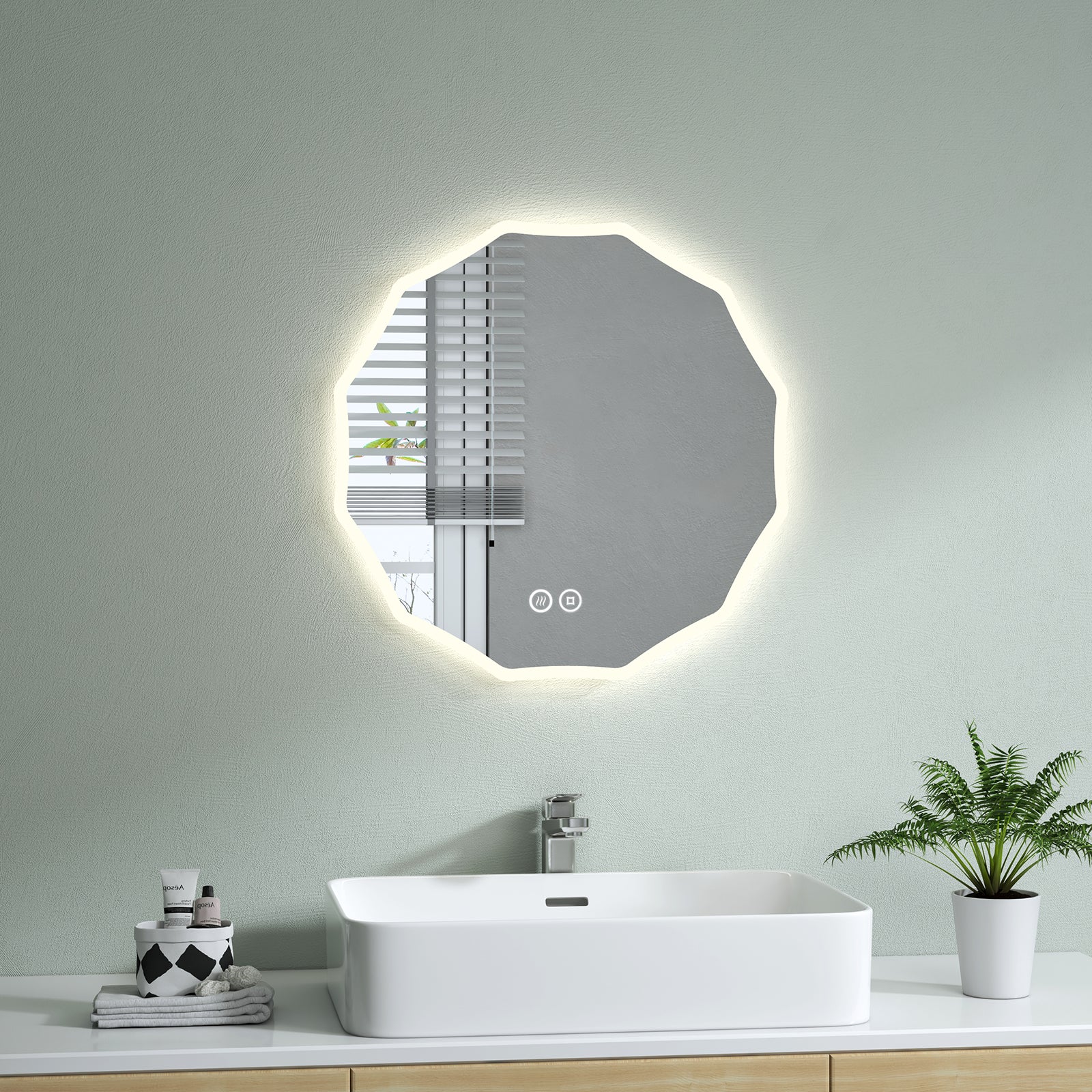 S AFIELINA Miroir Salle De Bain Rond 60cm Interrupteur Tactile Anti