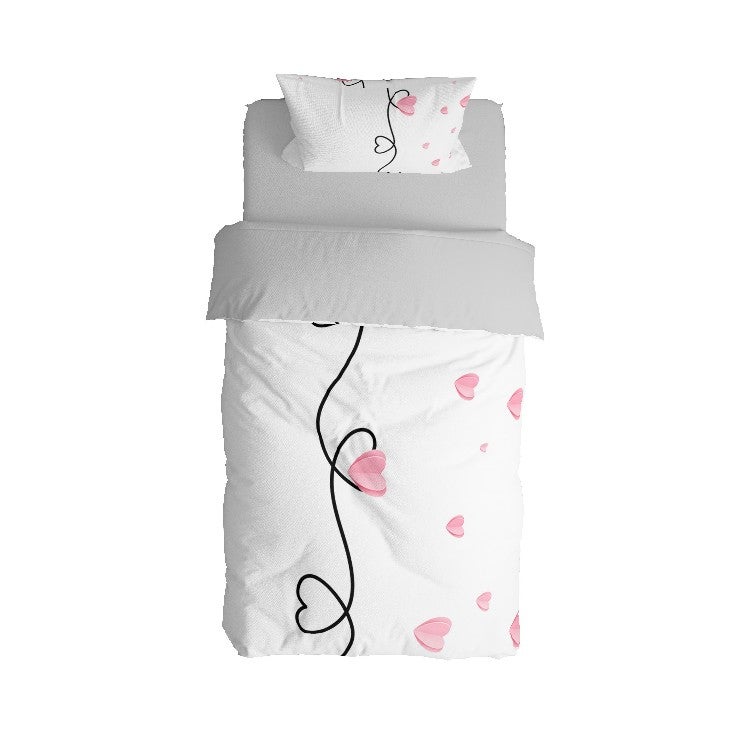 Housse De Couette Simple Coeurs Classiques En Coton Blanc Epikasa