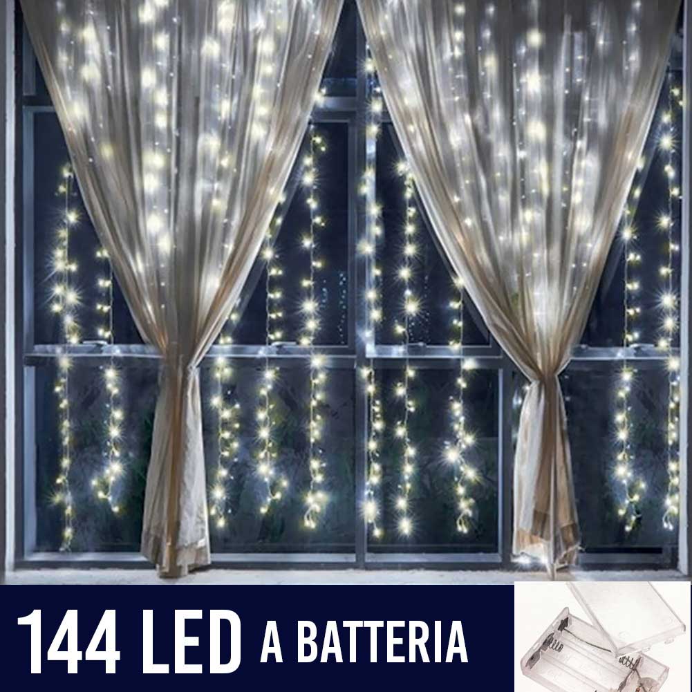 Tenda Luminosa Natalizia Per Finestre 144 LED Set 2 Tende 120cm Bianco