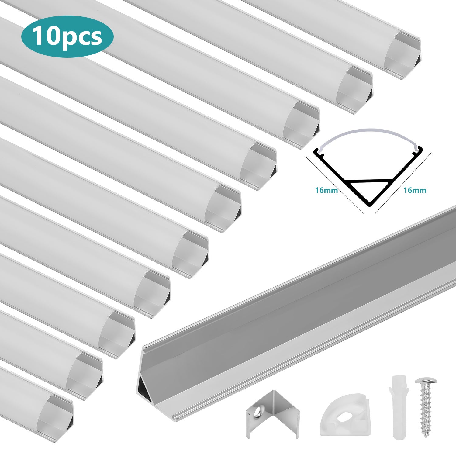 10x1M Profilé Aluminium LED Angle Anodisé Diffuseur laiteux pour Ruban