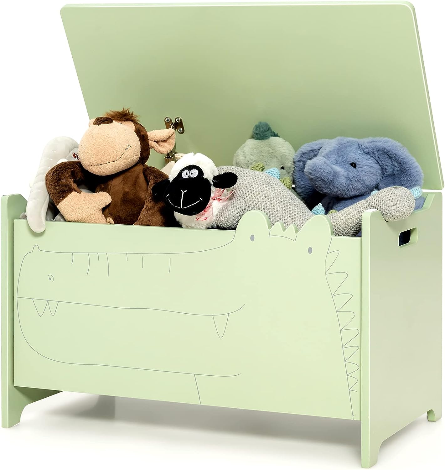 Coffre à Jouets en Bois avec Couvercle Rabattable Rangement Jouet 60