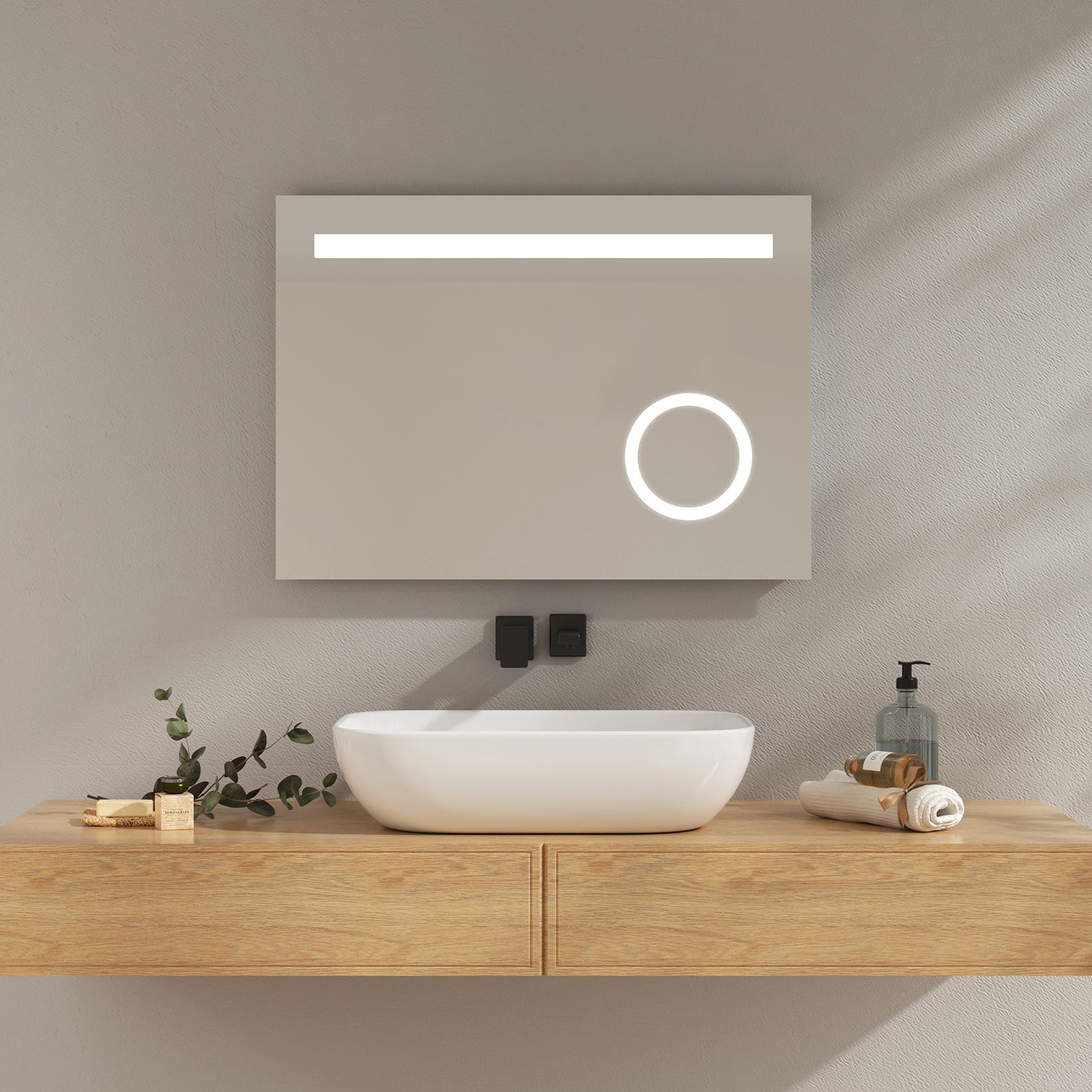 Emke Miroir Lumineux De Salle De Bain Avec Interrupteur Bouton Anti