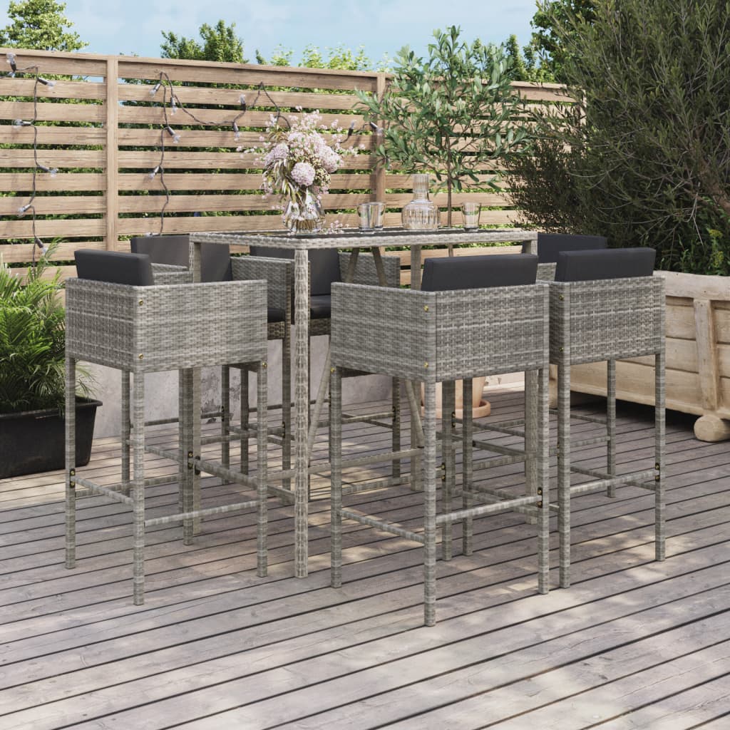 Ensemble De Bar De Jardin 7 Pcs Avec Coussins Gris Poly Rotin VidaXL