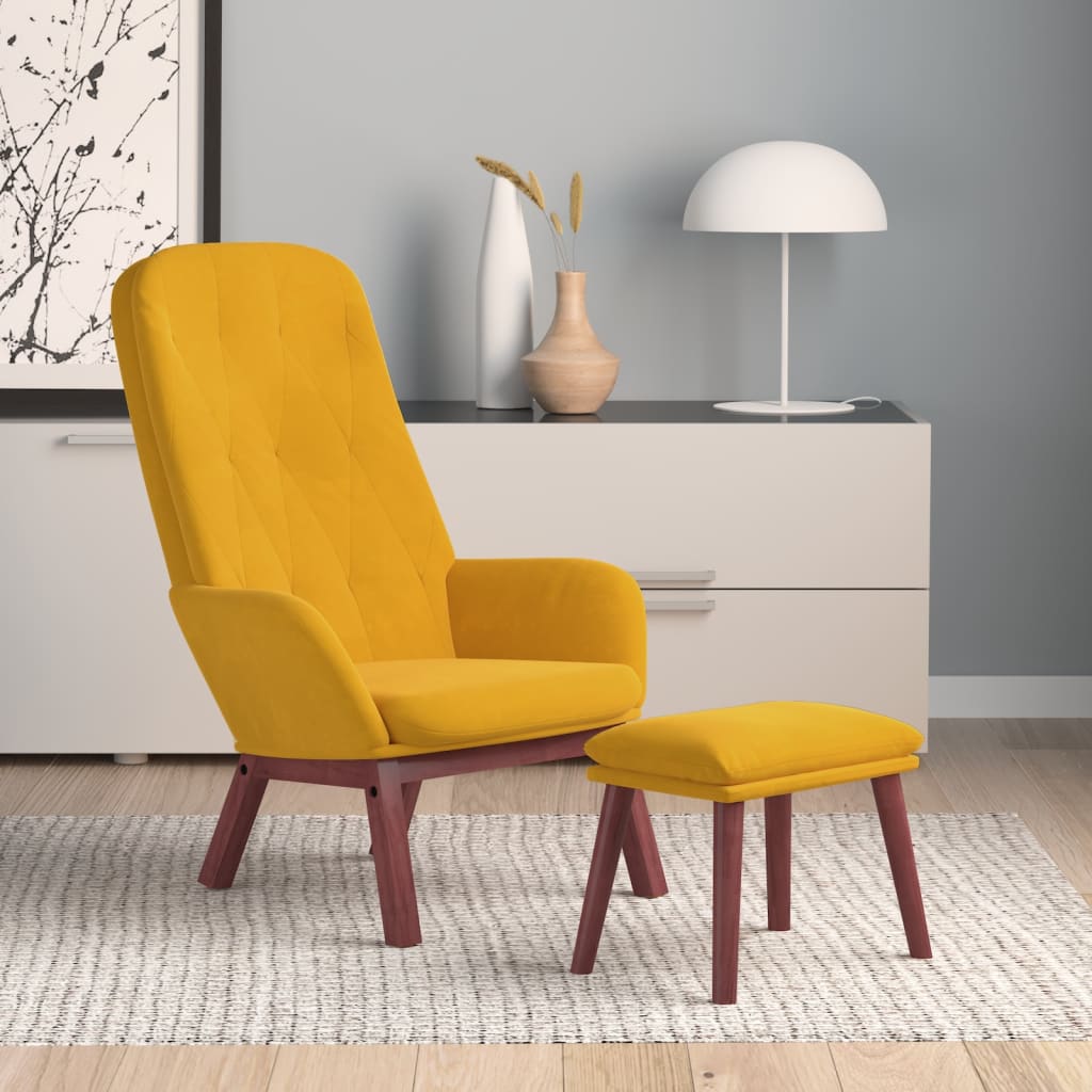 Chaise De Relaxation Avec Repose Pied Jaune Moutarde Velours VidaXL