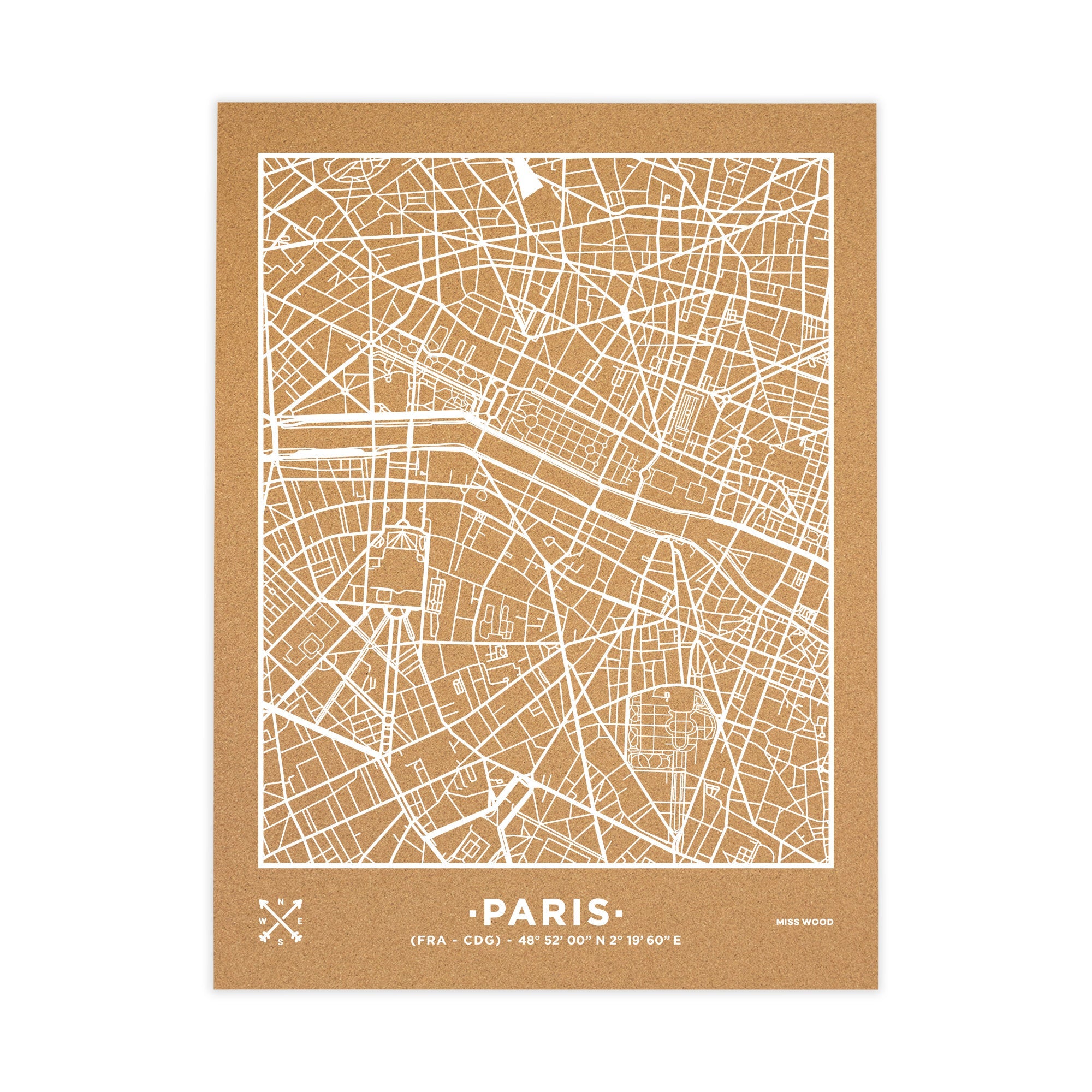 Carte En Li Ge Woody Map Natural Paris X Cm Blanc Sans