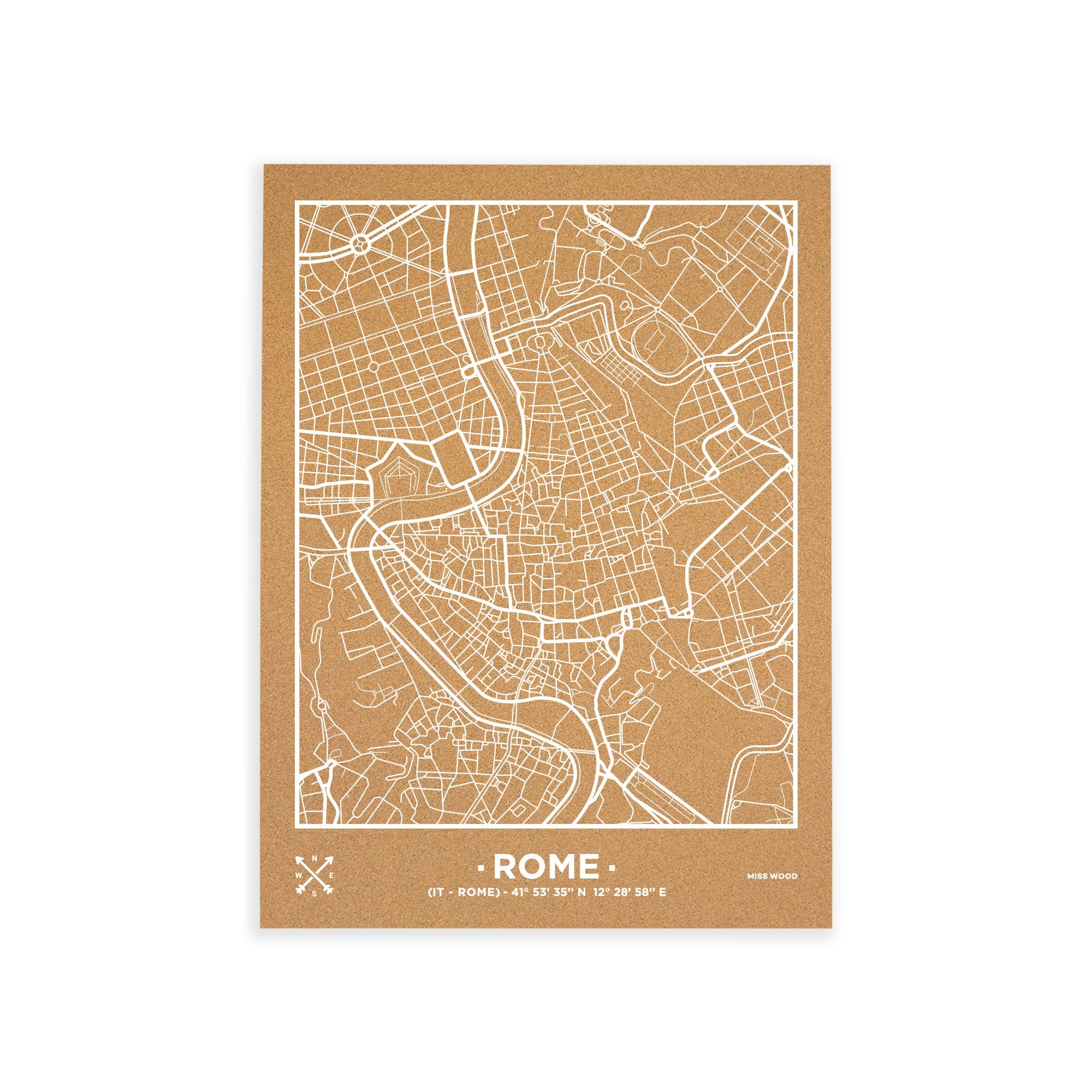 Carte en liège Woody Map Natural Rome 60 x 45 cm Blanc Sans