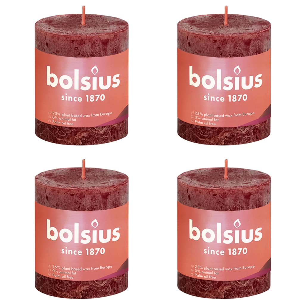 Bolsius Bougies Pilier Rustiques Shine Pcs X Mm Rouge Velours