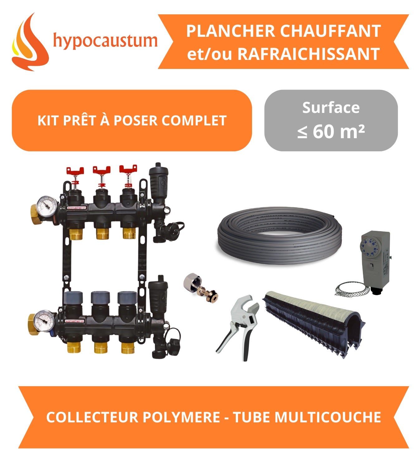 Kit plancher chauffant hydraulique 60 m² Tube Multicouche