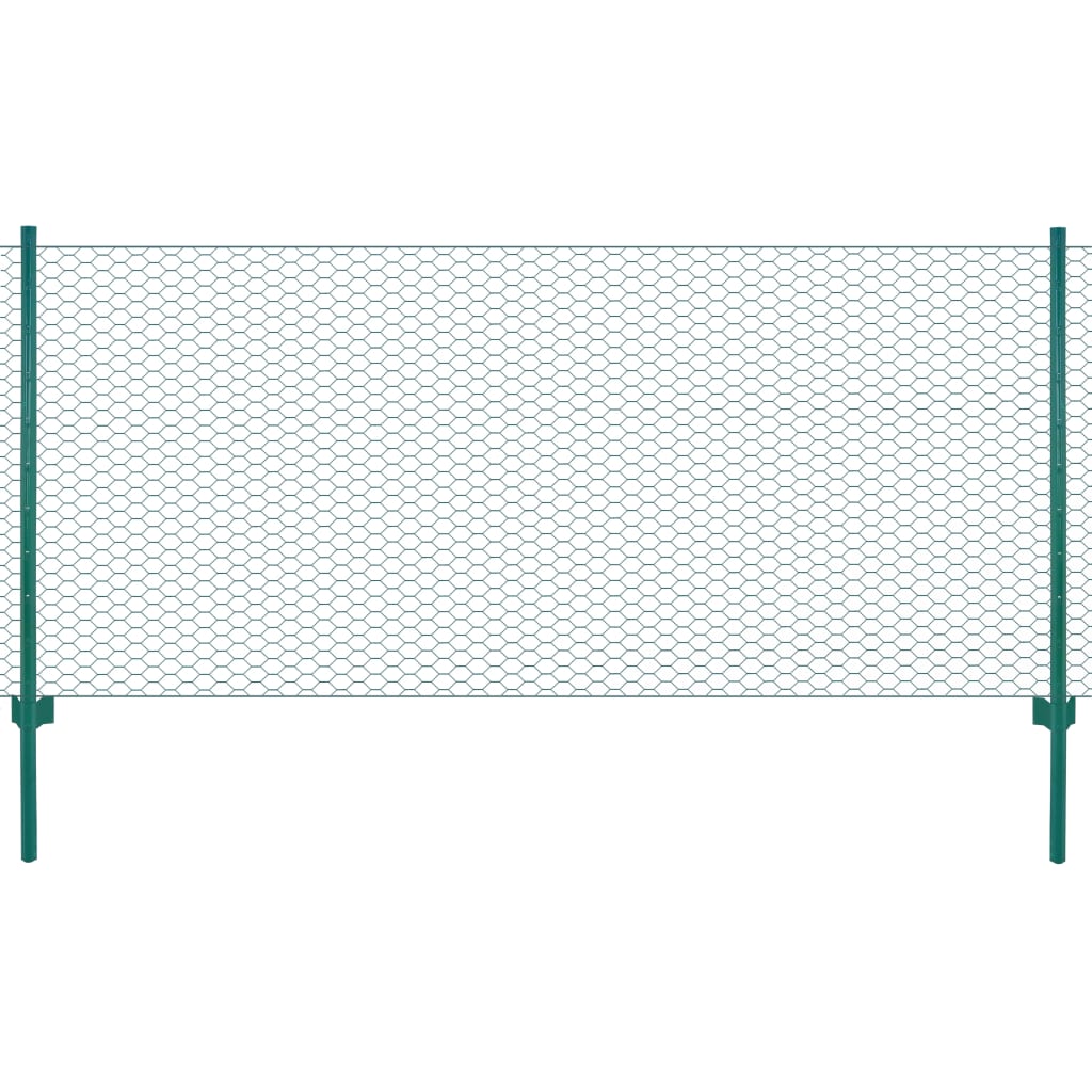 Clôture en grillage métallique avec poteaux Acier 25x0 5 m Vert 3