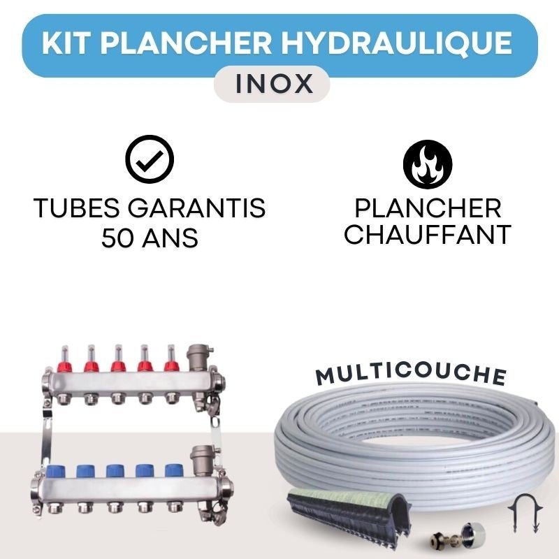 Kit plancher chauffant hydraulique 30 m² collecteur inox tube