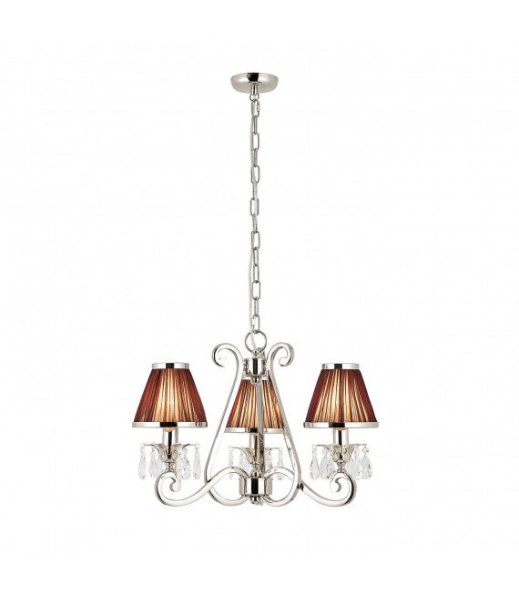 Chandelier Oksana Nickel Poli Pampilles Cristal 3 Abat Jours