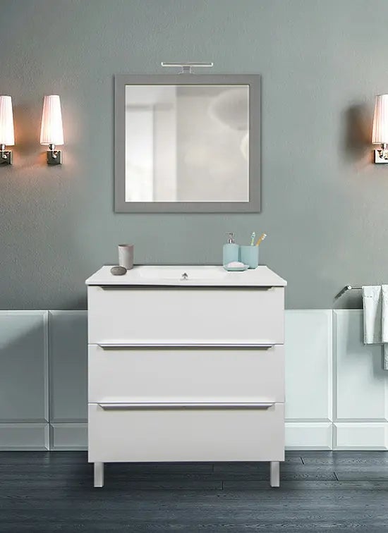 TRIESTE Armoire De Toilette Sur Pied En Blanc Brillant 80 Cm Avec