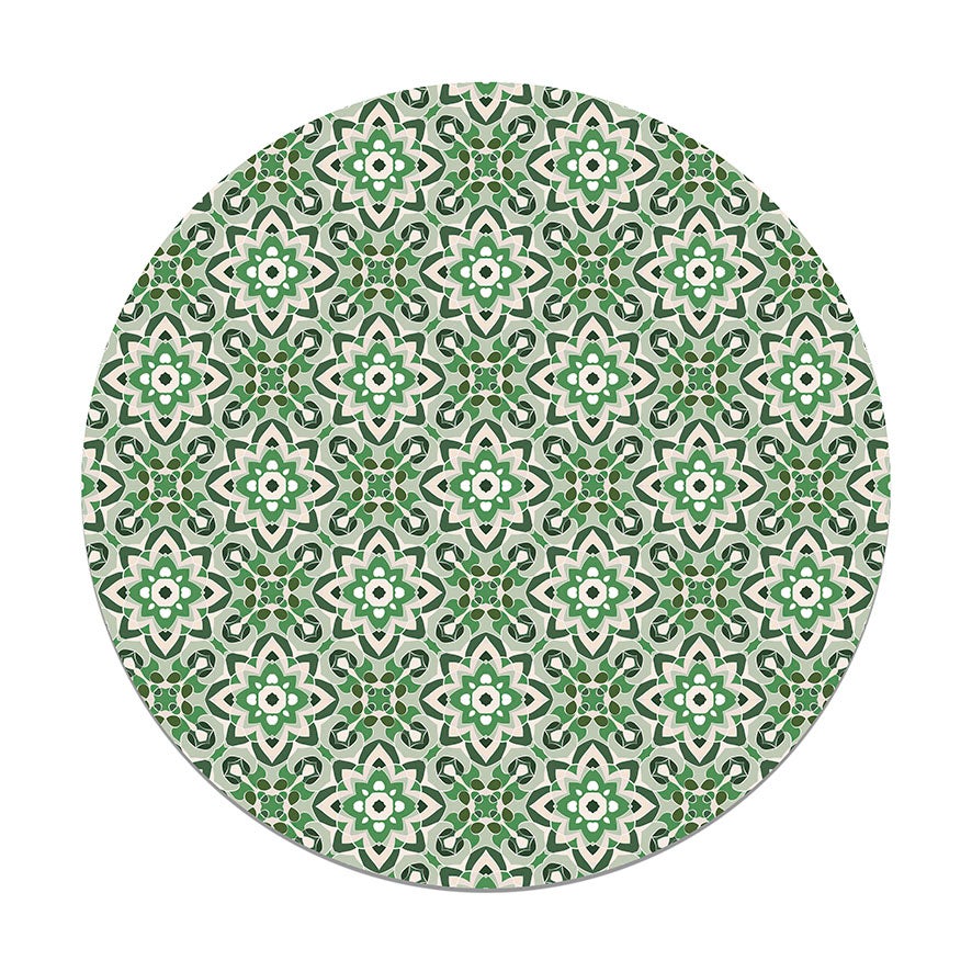 Panorama Tapis Du Sol Vinyle Ronde Tuile Fleurie Orientale Vert X