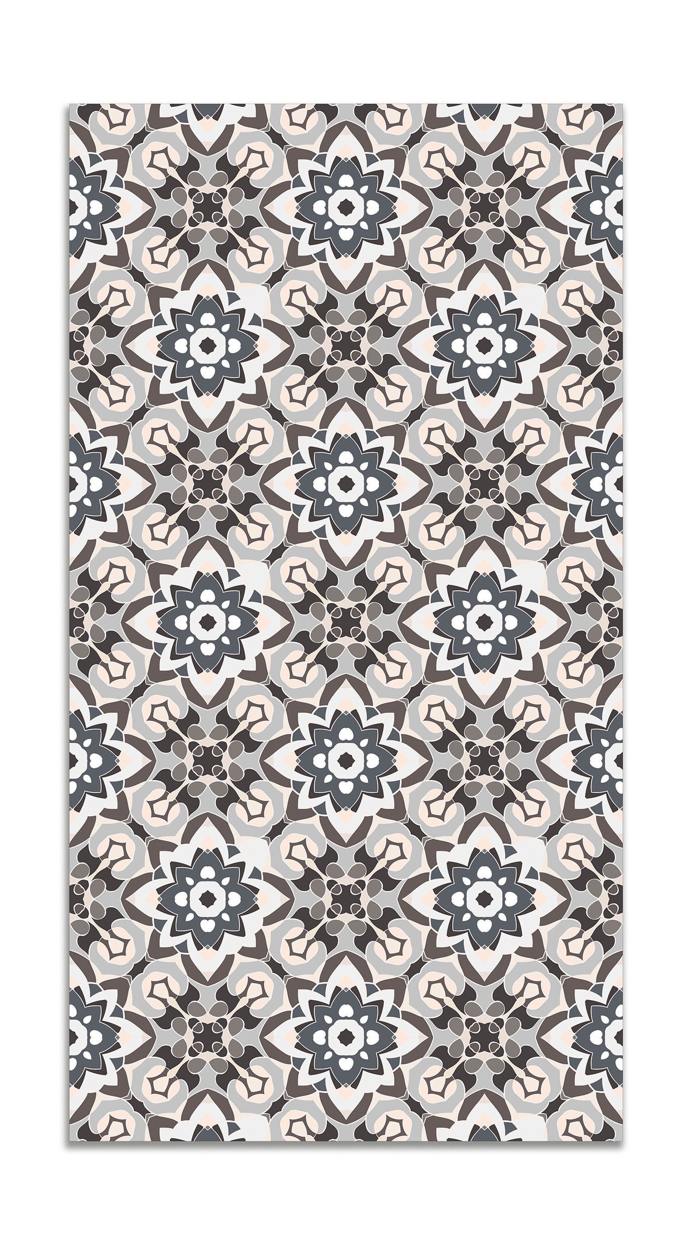 Panorama Tapis Du Sol Vinyle Tuile Fleurie Orientale Gris X Cm