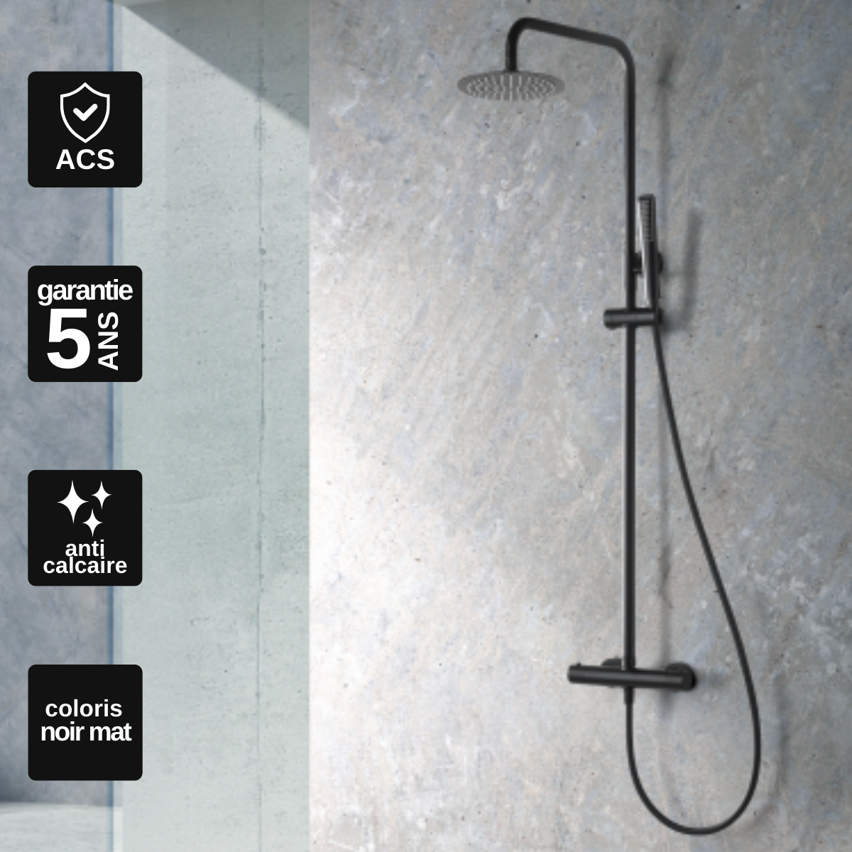 Colonne De Douche Anti Calcaire Thermostatique Noir Mat Imex By Saniz O