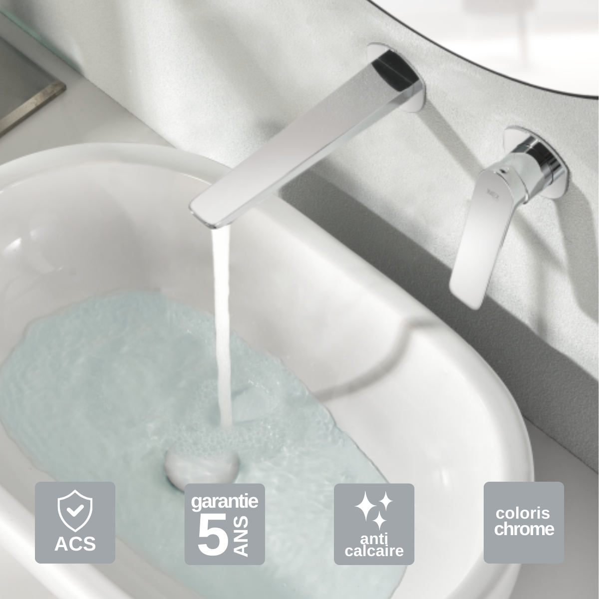 Robinet Mitigeur de Lavabo anti calcaire encastré Chrome IMEX NAPOLES