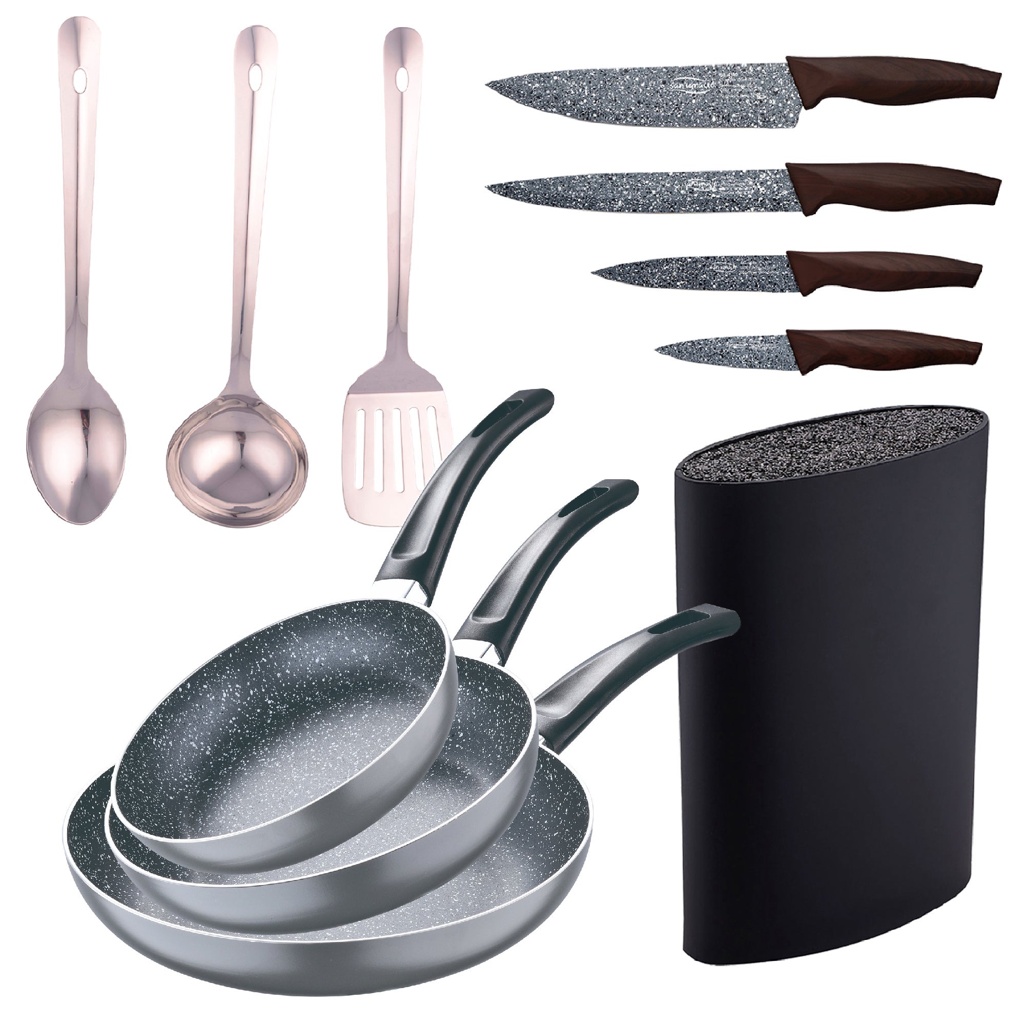 Set 3pc sarten 16 20 24cm aluminio prensado inducción negra soul