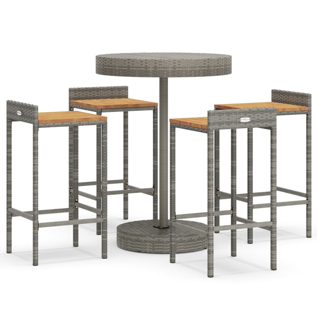 Ensemble De Bar Jardin Pcs Gris Poly Rotin Bois Massif Acacia Leroy