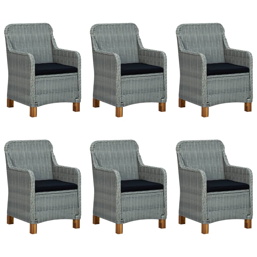 Mobilier à d ner 7 pcs avec coussins Résine tressée Gris clair Leroy