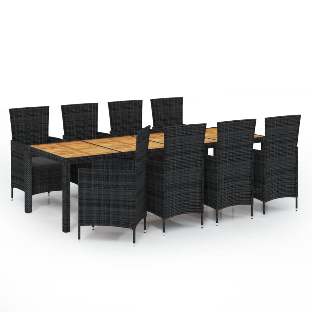 Mobilier à d ner de jardin 9pcs et coussins Résine tressée Noir Leroy