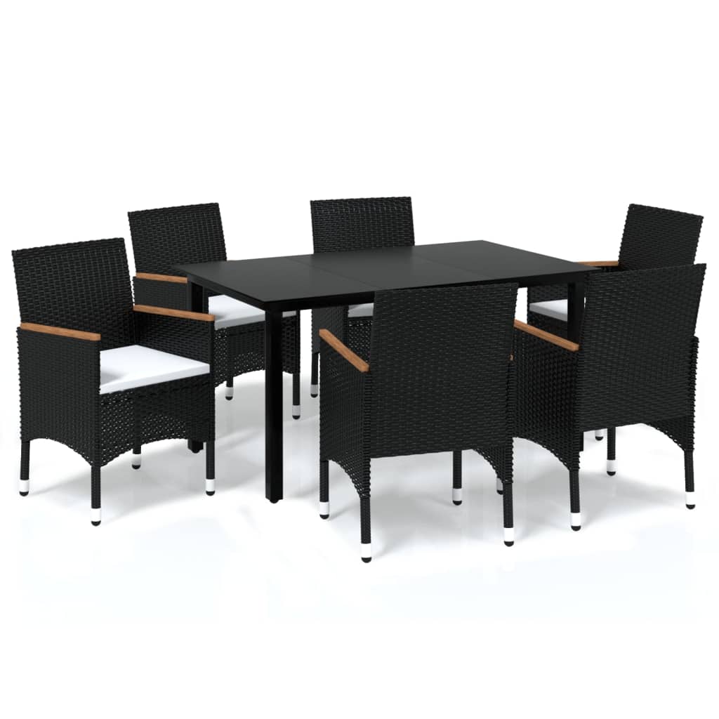 Mobilier à dîner de jardin et coussins 7 pièces résine tressée noir 02