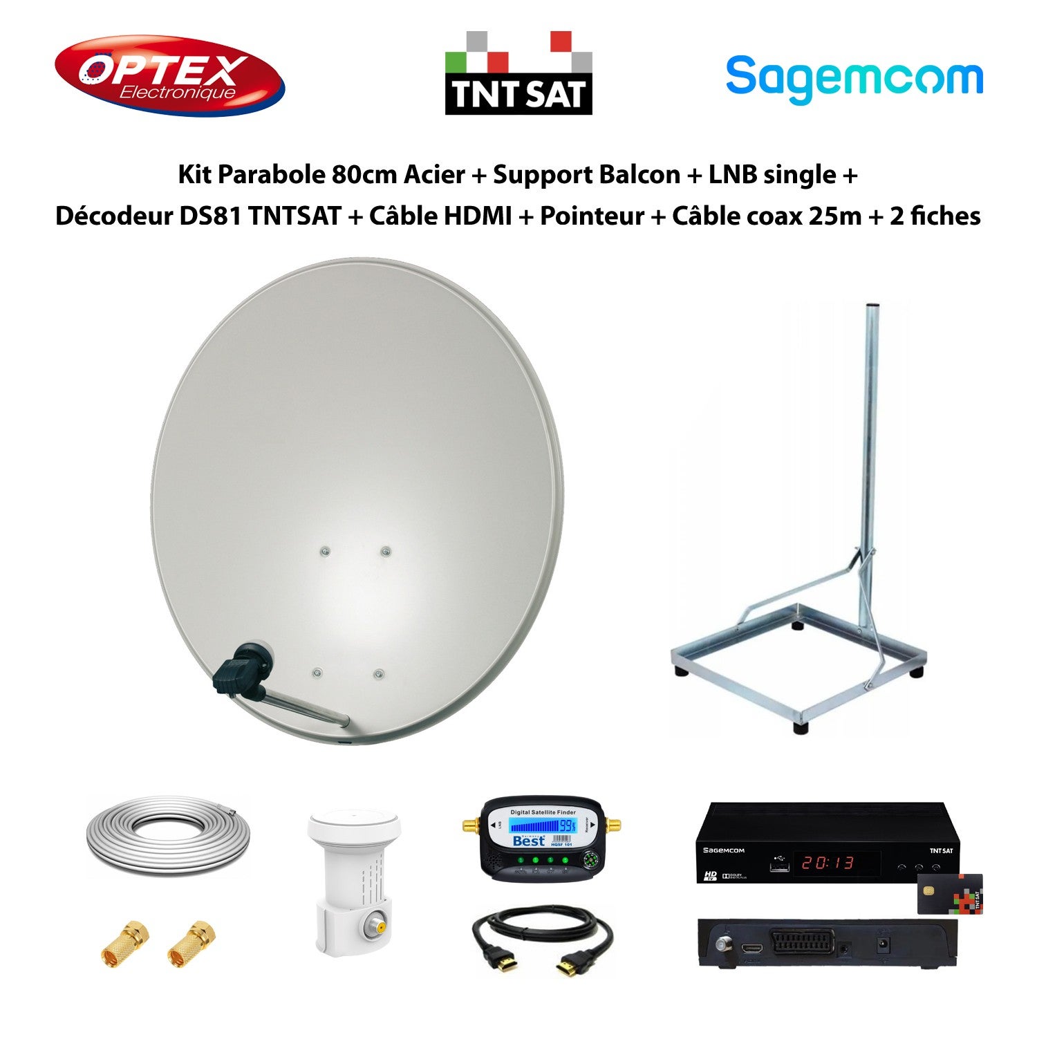 Kit Parabole Cm Acier Support Balcon Lnb Single D Codeur Ds