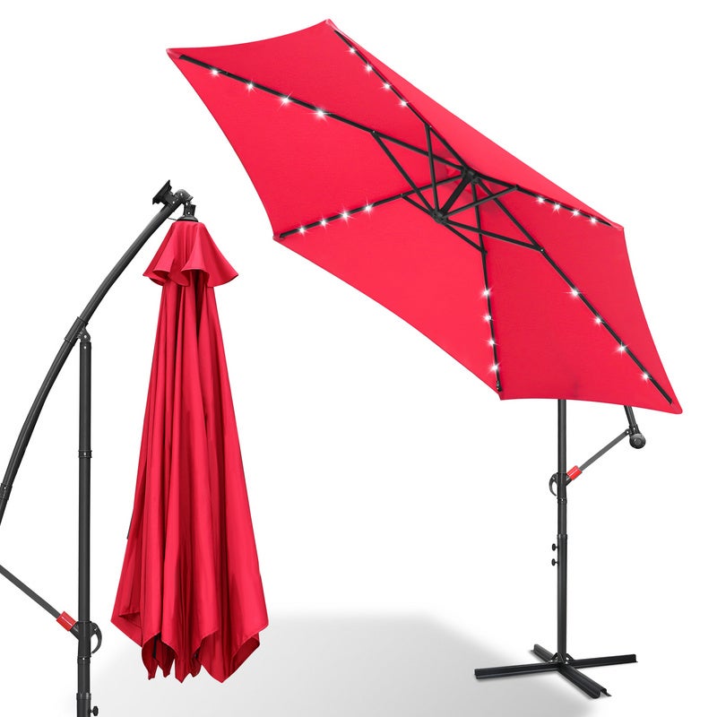 Parasol Avec LED 350 Cm Rouge Manivelle Protection UV Hydrofuge