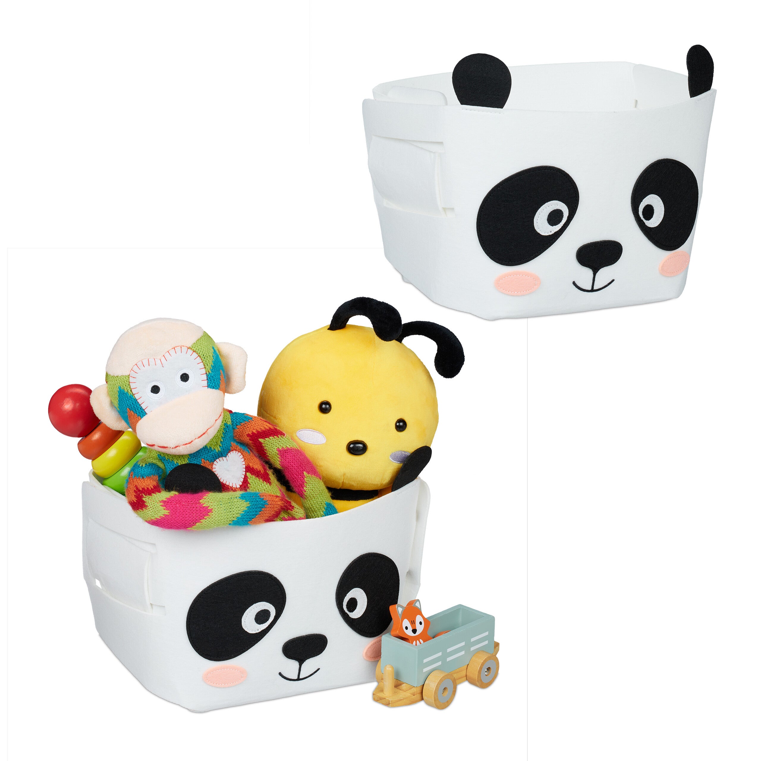 Relaxdays Corbeille De Rangement En Feutre Lot De 2 Motif Panda