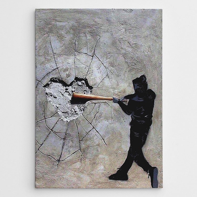 Impression Sur Toile Banksy Le C Ur Battant Polyester Bois Gris