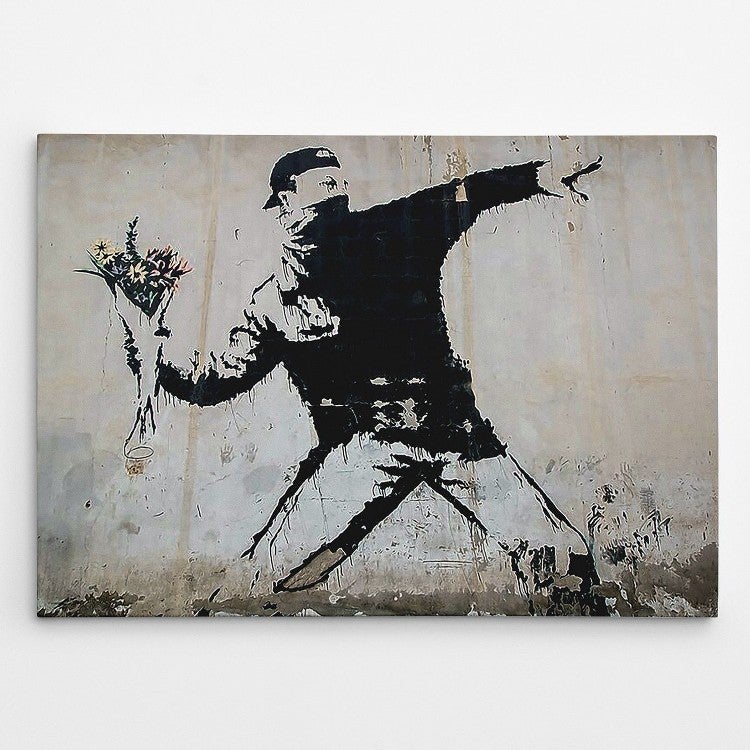 Impression Sur Toile Banksy Le Lanceur De Fleurs Polyester