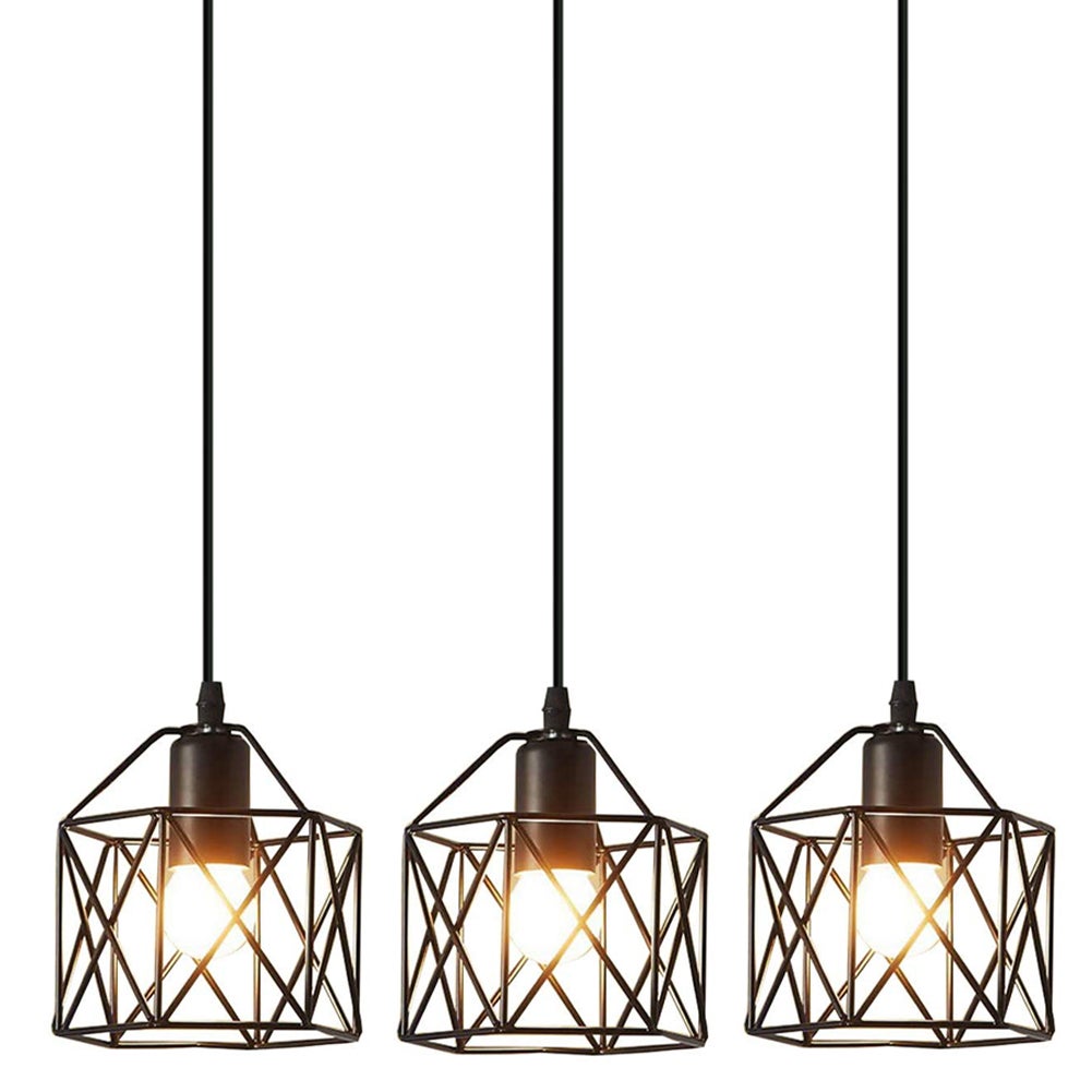 3pcs Lustre Suspension Métal Noir Plafonnier Salle à Manger Fer Forgé