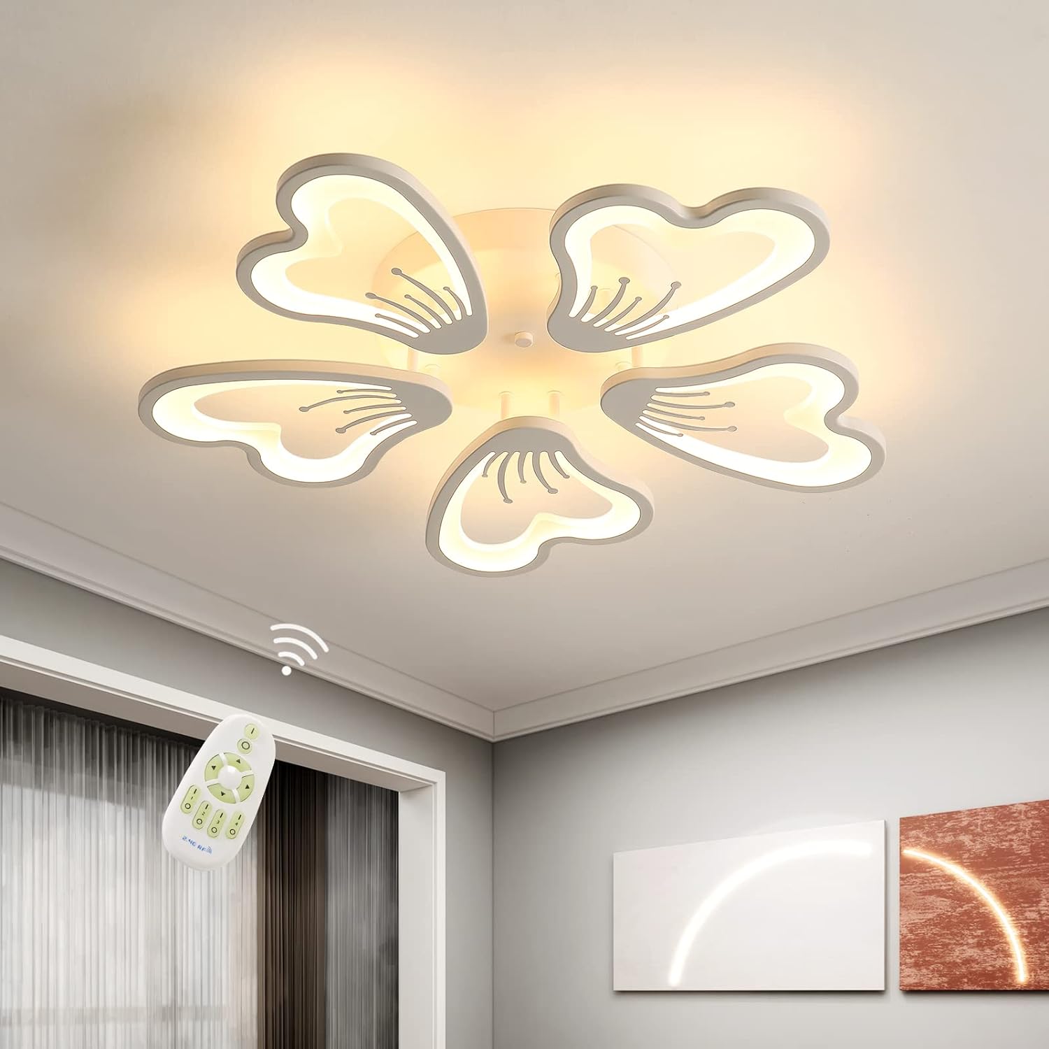 Plafonnier Led Aiskdan Forme De Fleur W K K Dimmable Avec