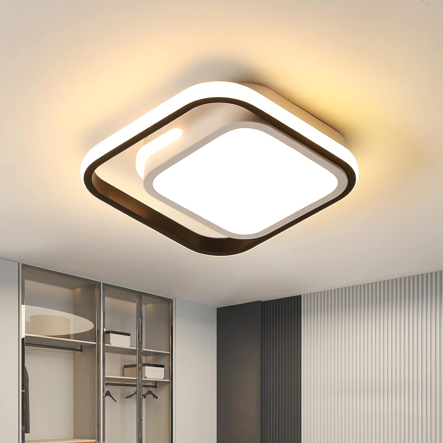 Aiskdan Plafonnier Led Blanc Noir Carr S W K Lumi Re