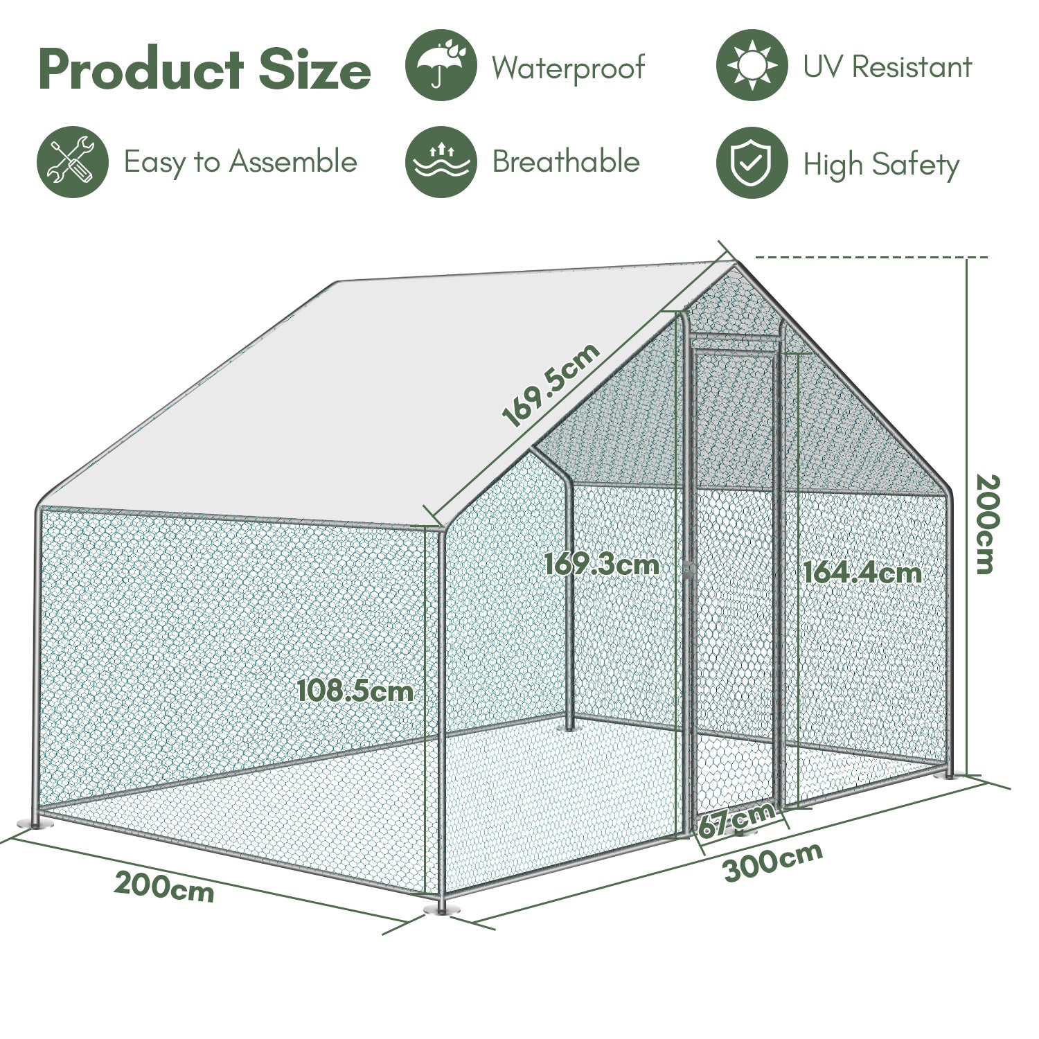 Enclos poulailler 6 m² parc grillagé 3x2 M acier galvanisé Cage parc