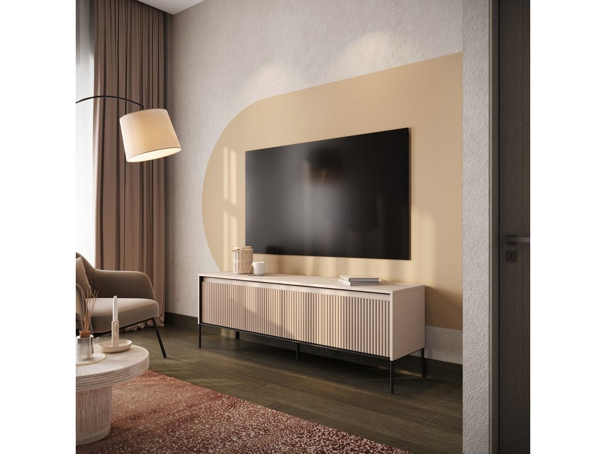 Bobochic Meuble Tv Portes Cm Lenara Avec Tasseaux Et Led Beige