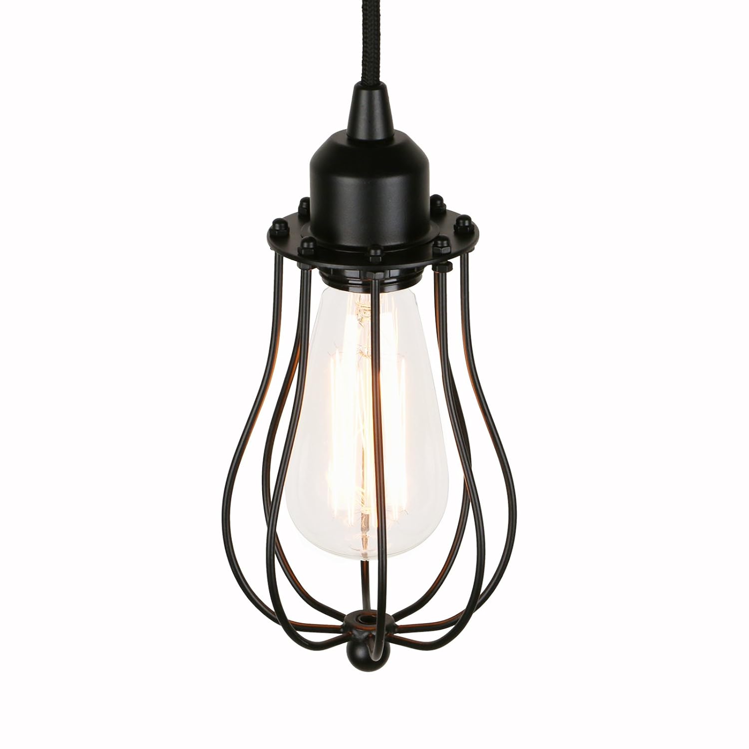 E27 Lampe Suspension Lustre Cage En Fer Abat Jour Plafonnier Industriel