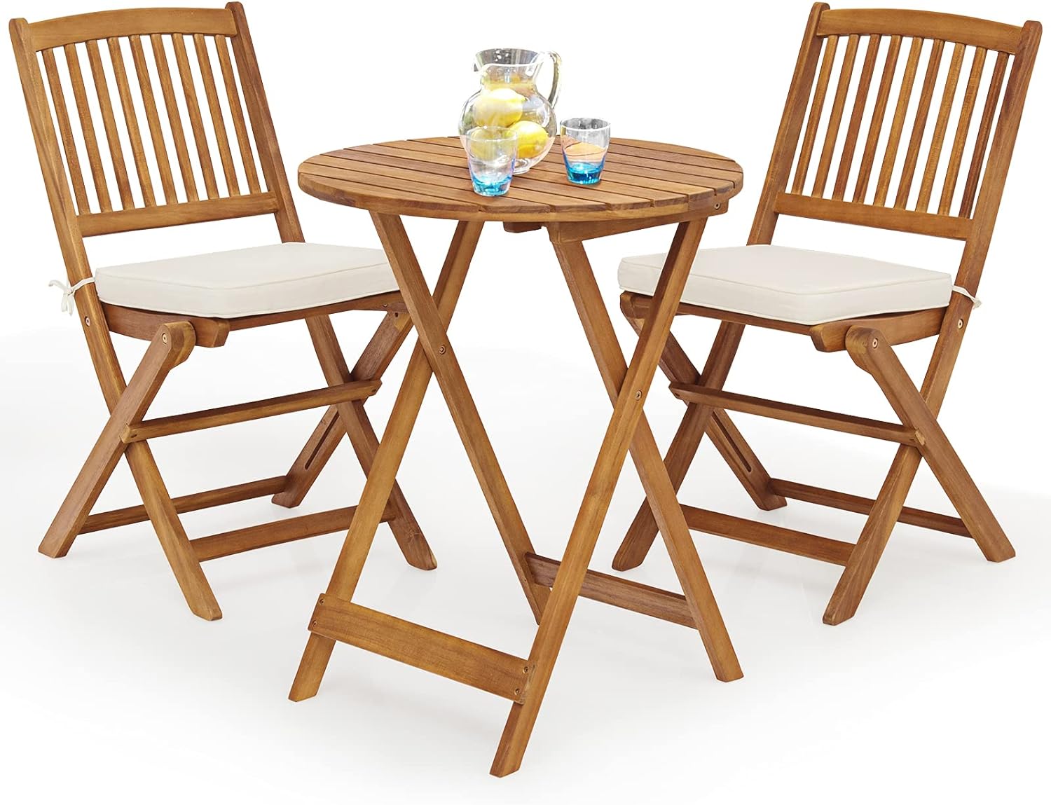 3PCs Ensemble De Bistro De Jardin Pliantes 2 Coussins 2 Chaises 1 Table