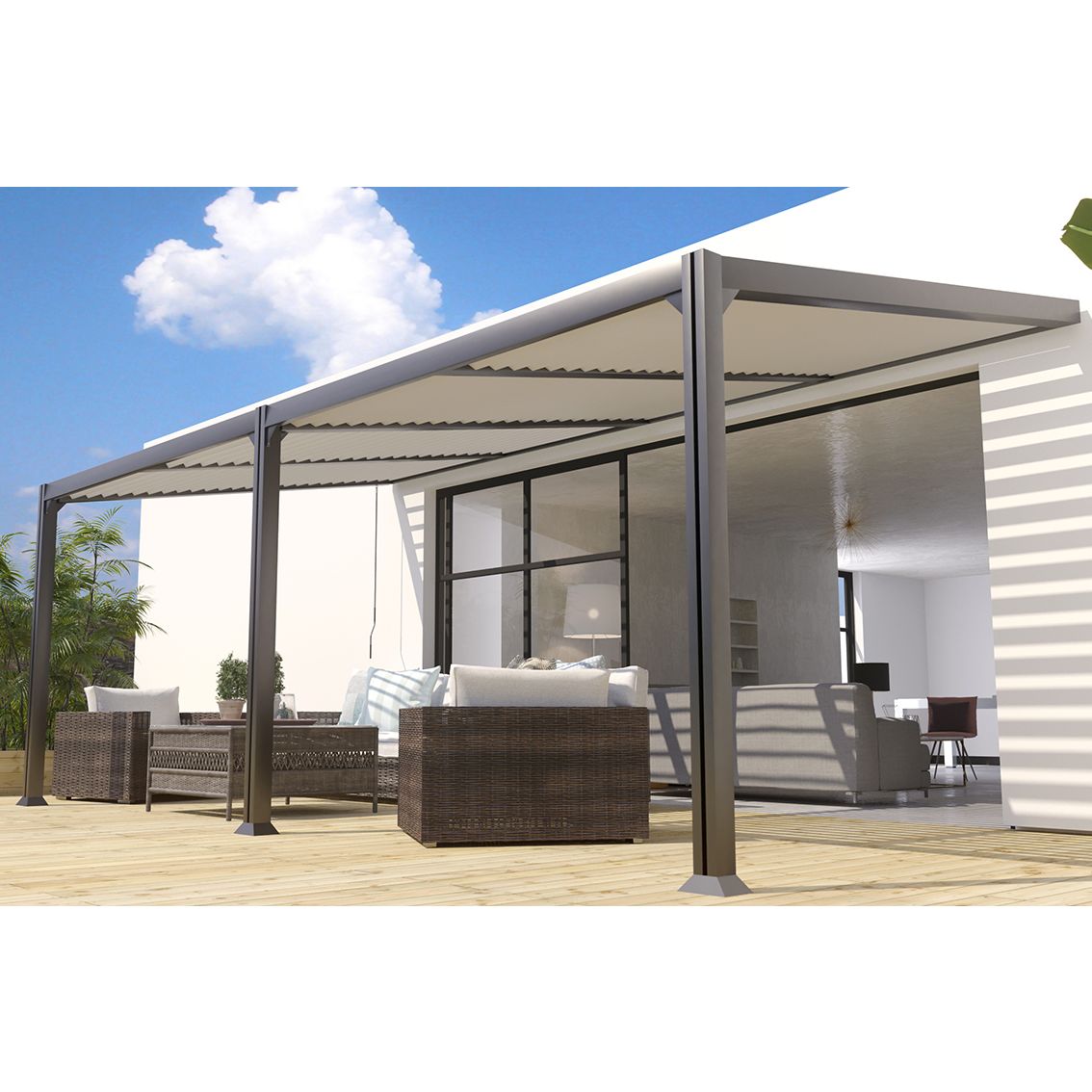 Canberra Pergola Adossee Bioclimatique X M En Aluminium Leroy Merlin